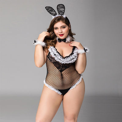 Đồ ngủ lớn cộng với đồ lót babydoll ren đen lưới thỏ Cô gái dễ thương Tình dục