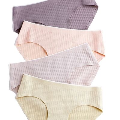 Plain Dyed Seamless Cotton Boyshorts dệt kim Laser Cut Briefs Vòng eo trung