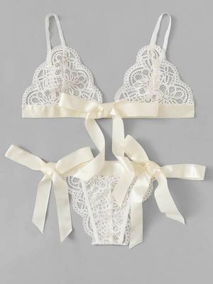 V-Neck Open Back 3XL 4XL Plus Babydoll Lingerie White Bodysuit Sling Lace