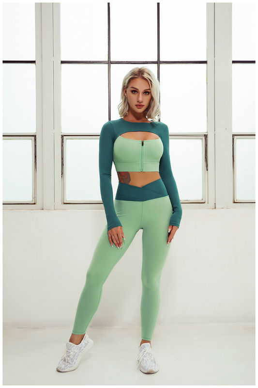 Polyester Thể dục Phòng tập Thể dục Yoga Quần áo Phụ nữ Cắt xén Quần áo Tập thể dục Quần áo Năng động