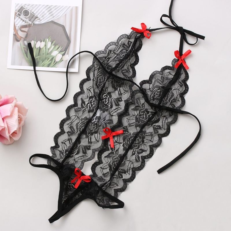 Ba điểm dệt kim ren Đồ lót gợi cảm Hoa Đồ ngủ không tay dệt kim