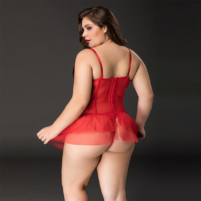 Đồ lót ren đỏ Prime 85kg Đồ lót sexy cỡ lớn XXXL Không tay