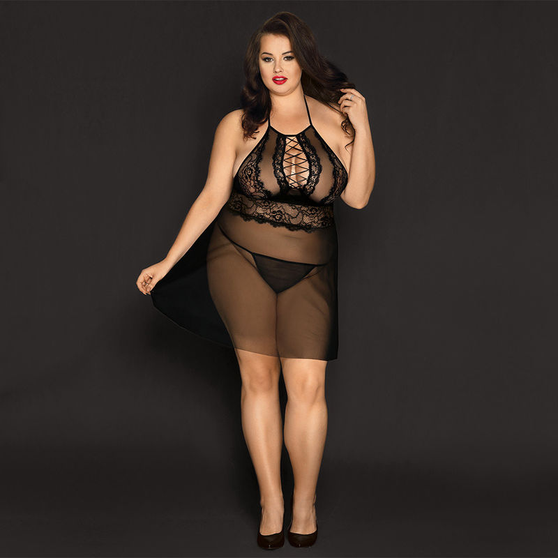 Bộ đồ ngủ ngủ ren trong suốt Babydoll Chemise Pyjamas 70kg