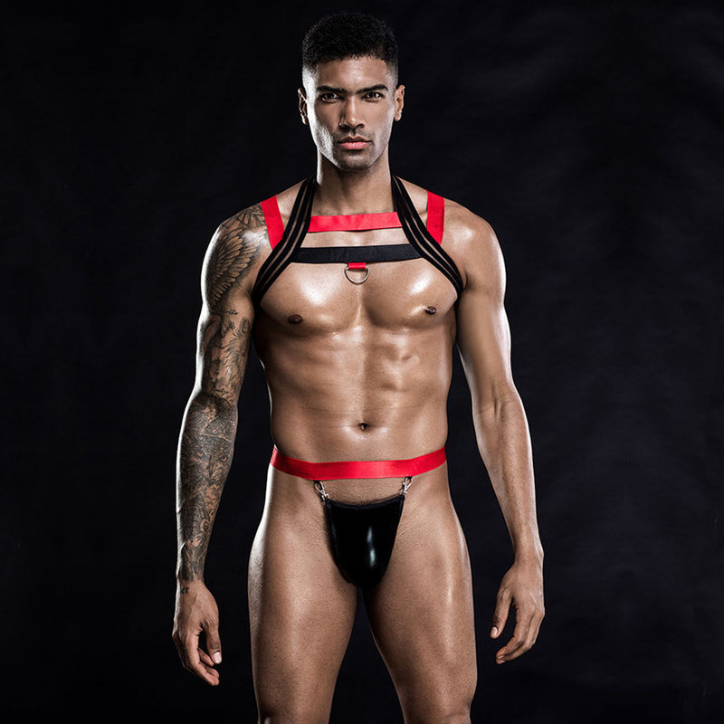 Đồ ngủ Người đàn ông sexy Bodysuit đen Vest ngực 105 cm Vòng eo 76 cm Vai trò của thắt lưng
