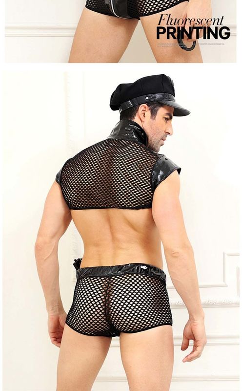 Áo sơ mi Người đàn ông Cảnh sát Sexy Cảnh sát Đồng phục Đồ lót Hộp đêm Nylon Không tay