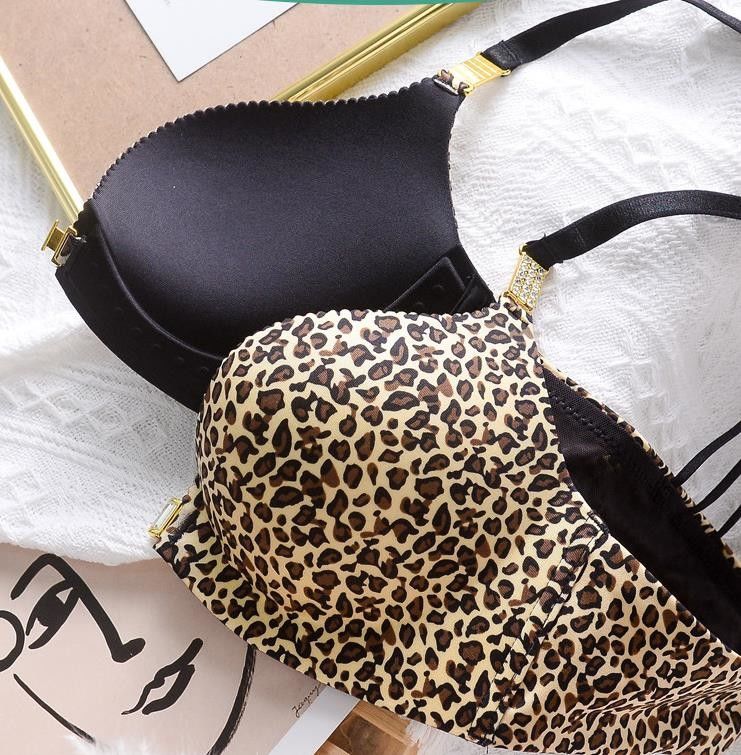 Ren phía trước đóng cửa Đẩy lên áo ngực rắn sexy da báo Áo ngực liền mạch dệt kim