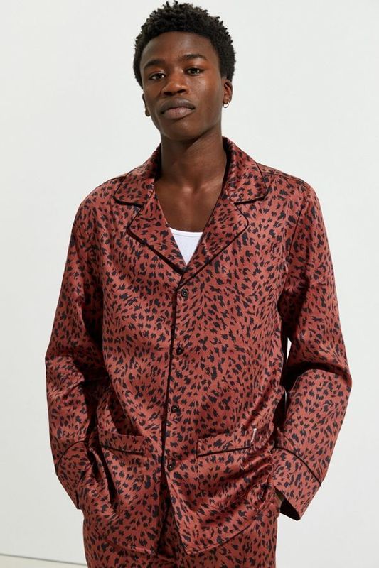 Cổ áo tương phản Lụa Satin Bộ đồ ngủ cho Nam dài tay Áo ngủ Pjs Polyester