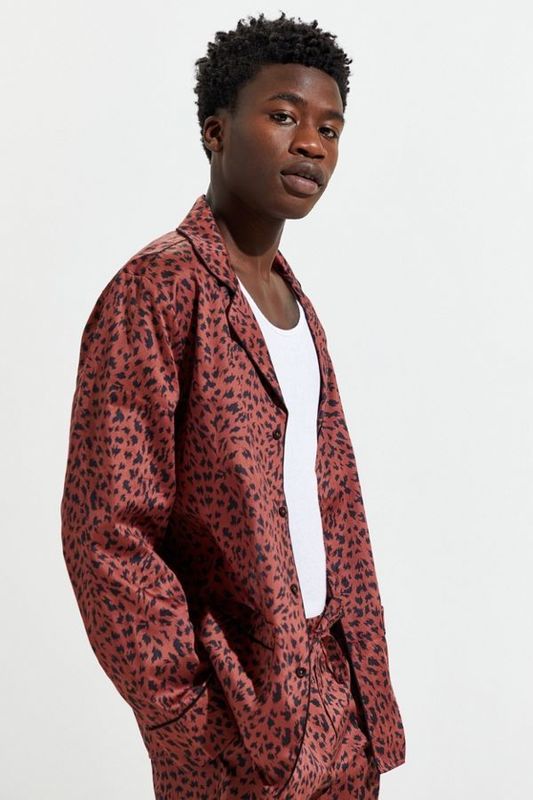 Cổ áo tương phản Lụa Satin Bộ đồ ngủ cho Nam dài tay Áo ngủ Pjs Polyester
