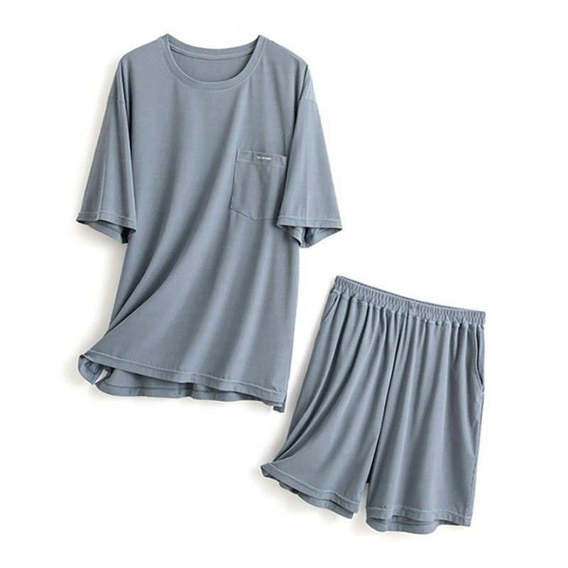 Lụa XXL Đồ ngủ dành cho nam giới dệt kim 114 cm Ngực màu xanh da trời Ban đêm Bộ đồ Loungewear Mùa hè