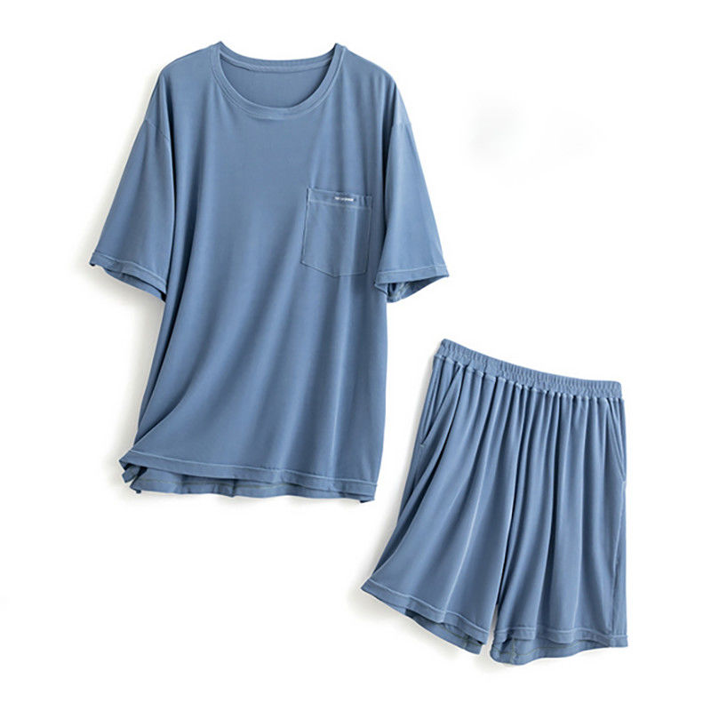 Lụa XXL Đồ ngủ dành cho nam giới dệt kim 114 cm Ngực màu xanh da trời Ban đêm Bộ đồ Loungewear Mùa hè