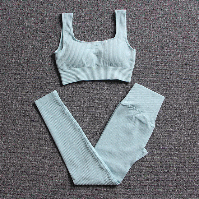 Spandex Nữ Áo Ngực Thể Thao Eo Cao Bộ Đồ Tập Yoga Liền Mạch Bộ 3 Chiếc Quần Áo Thể Dục
