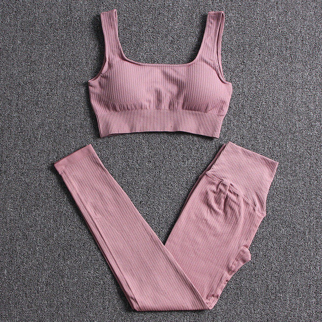 Spandex Nữ Áo Ngực Thể Thao Eo Cao Bộ Đồ Tập Yoga Liền Mạch Bộ 3 Chiếc Quần Áo Thể Dục