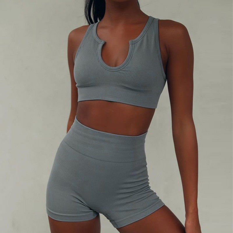Full Cup Áo dài tay Crop Top Áo ngực thể thao Elastane 2 chiếc / bộ