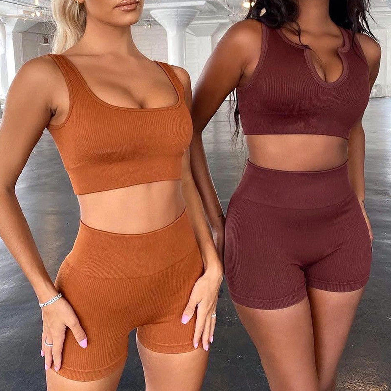 Full Cup Áo dài tay Crop Top Áo ngực thể thao Elastane 2 chiếc / bộ