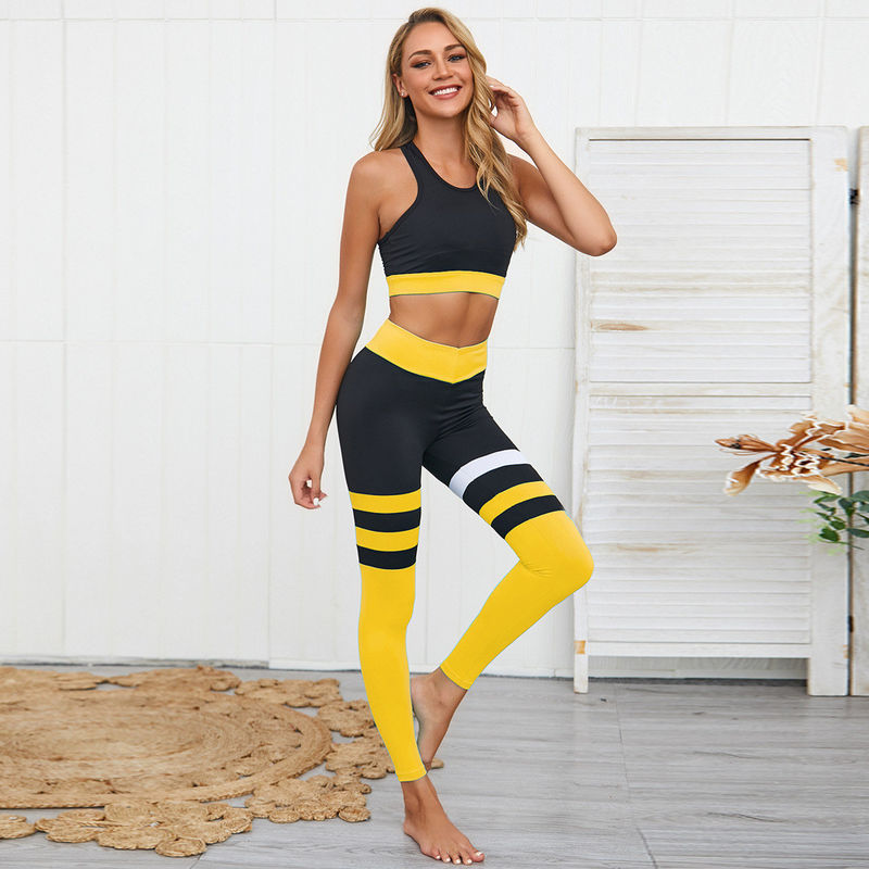 Nylon Spandex Phòng tập thể dục Yoga Quần áo Khô Nhanh 2 cái Patchwork Crop Tops