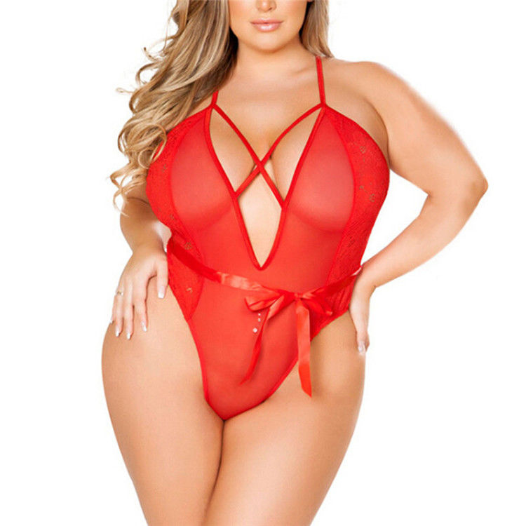 Đồ lót Plus Cỡ Phụ nữ Sâu V Bodysuit không lưng Khiêu dâm Một mảnh Bộ đồ lót gợi cảm cho Phụ nữ Plus Cỡ